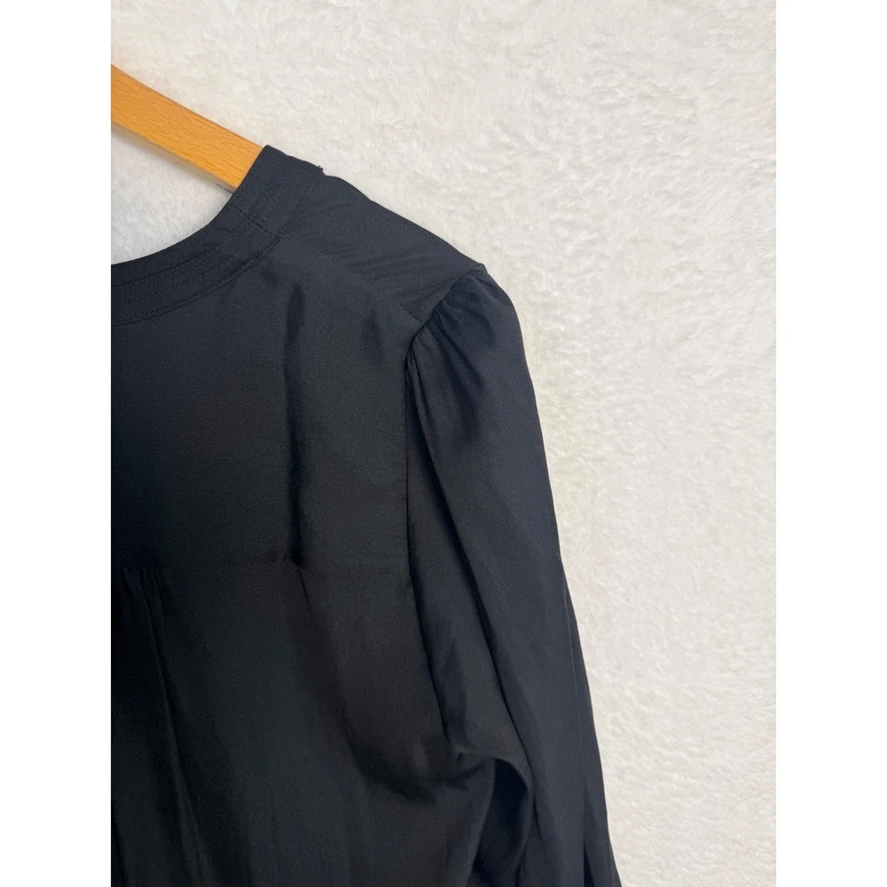 LOFT Women Black Long Sleeve Tassel Tie V-Neck Boho Blouse Top Size‎ S